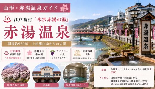 山形・赤湯温泉ガイド｜江戸番付『米沢赤湯の湯』×開湯930年の上杉鷹山ゆかり古湯と烏帽子山千本桜