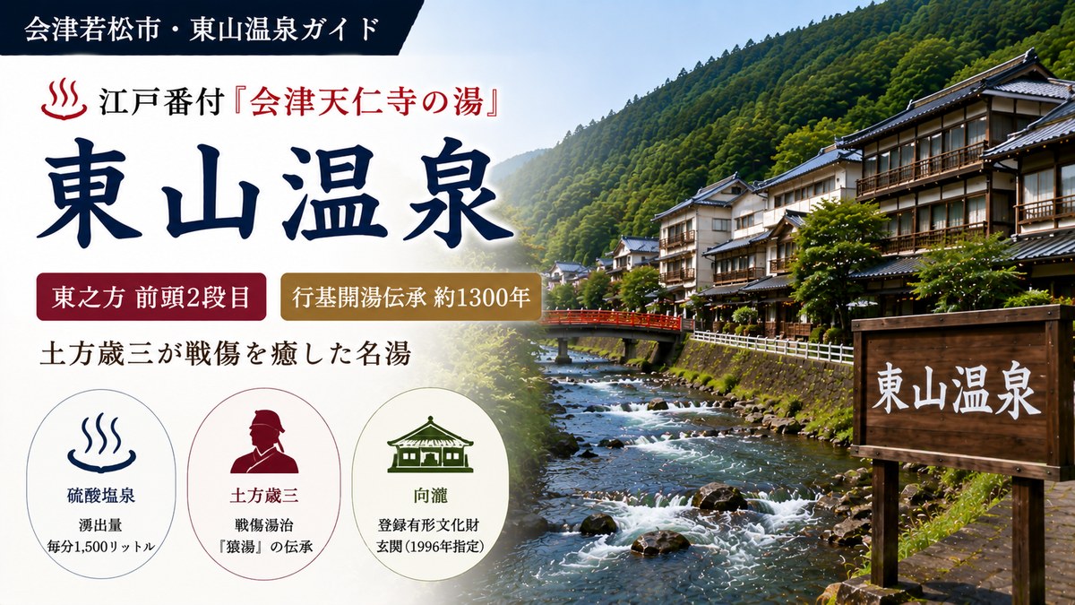 会津・東山温泉ガイド|江戸番付『会津天仁寺の湯』前頭2段目・土方歳三が戦傷を癒した名湯