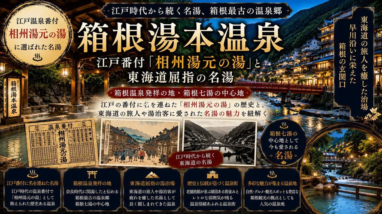 箱根湯本温泉の風景・早川と須雲川合流点の温泉街