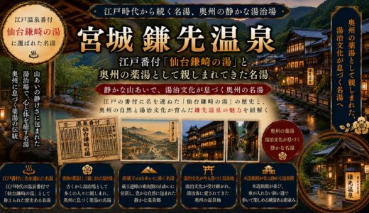 宮城・鎌先温泉ガイド｜江戸番付『仙台釜崎の湯』東-前頭4段目×正長元年1428年鎌で掘り当て・約600年の奥州の薬湯