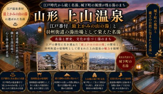 山形・上山温泉ガイド｜江戸番付『最上かみの山の湯』×月秀上人と鶴脛伝説・奥羽三楽郷の城下町温泉