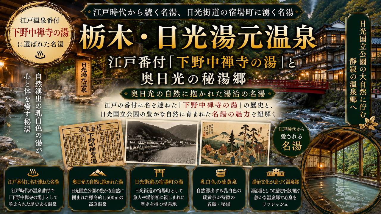 日光湯元温泉(栃木県日光市)完全ガイド・江戸番付『下野中禅寺麓の湯』東-前頭2段目・国民保養温泉地第一号・標高約1,500mの硫黄泉湯治場
