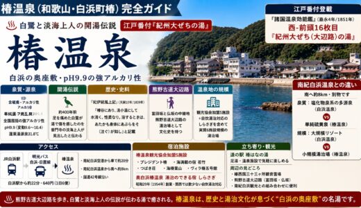 椿温泉（和歌山・白浜町椿）完全ガイド｜白鷺と淡海上人の開湯伝説・含硫黄アルカリ性pH9.9の湯治場