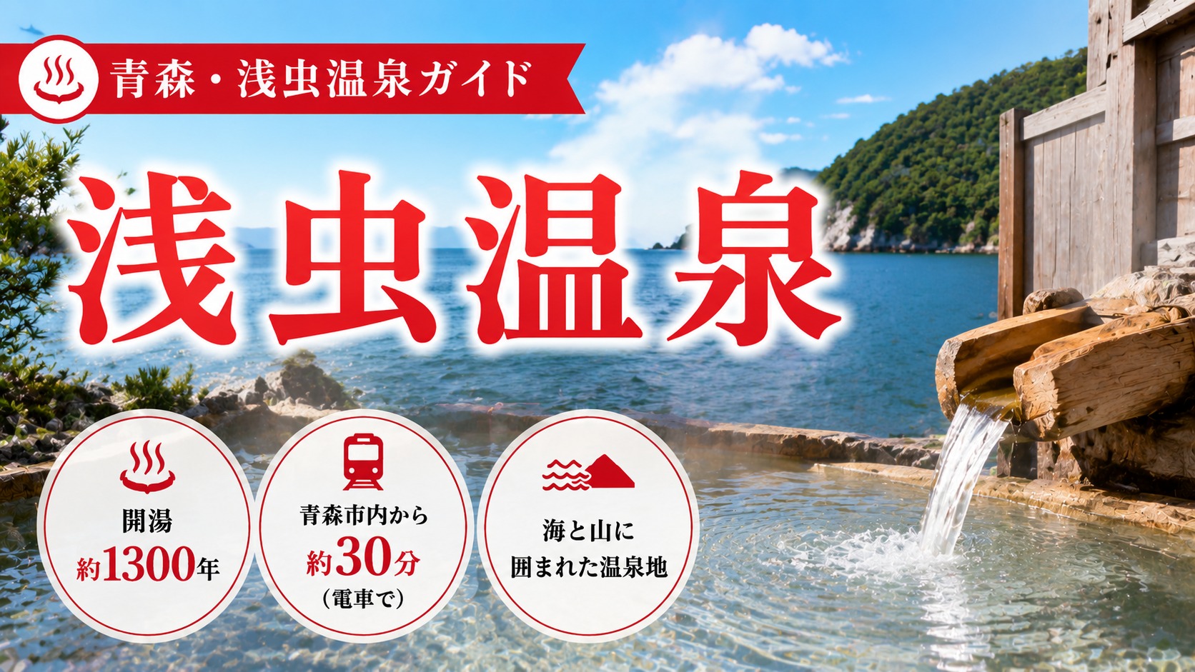 浅虫温泉と湯ノ島を望む陸奥湾の景観