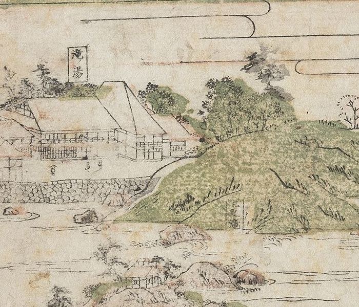 絵図の一部を拡大したところ。建物に「滝湯」と書かれた札が掛かっている