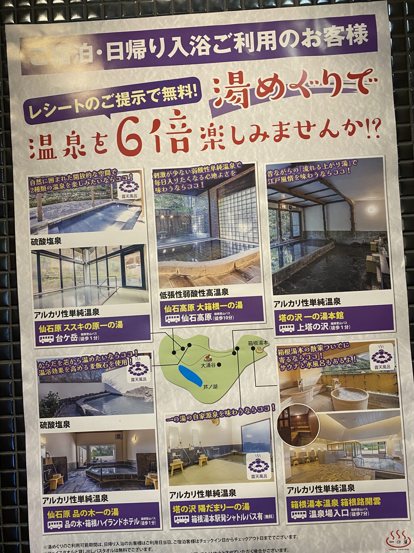 一の湯グループの湯めぐり案内ポスター（6館無料）