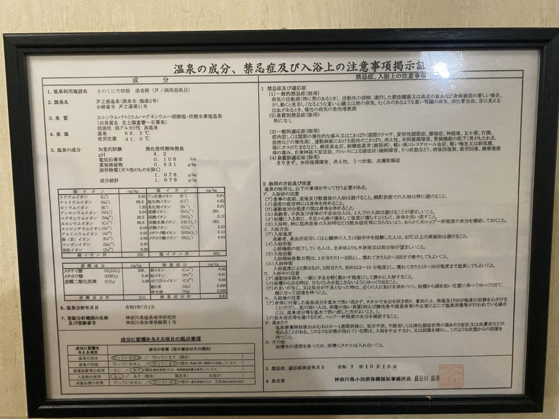 芦之湯第11号 揚湯2号の温泉分析書（源泉68.3℃）｜箱根・芦之湯 きのくにや