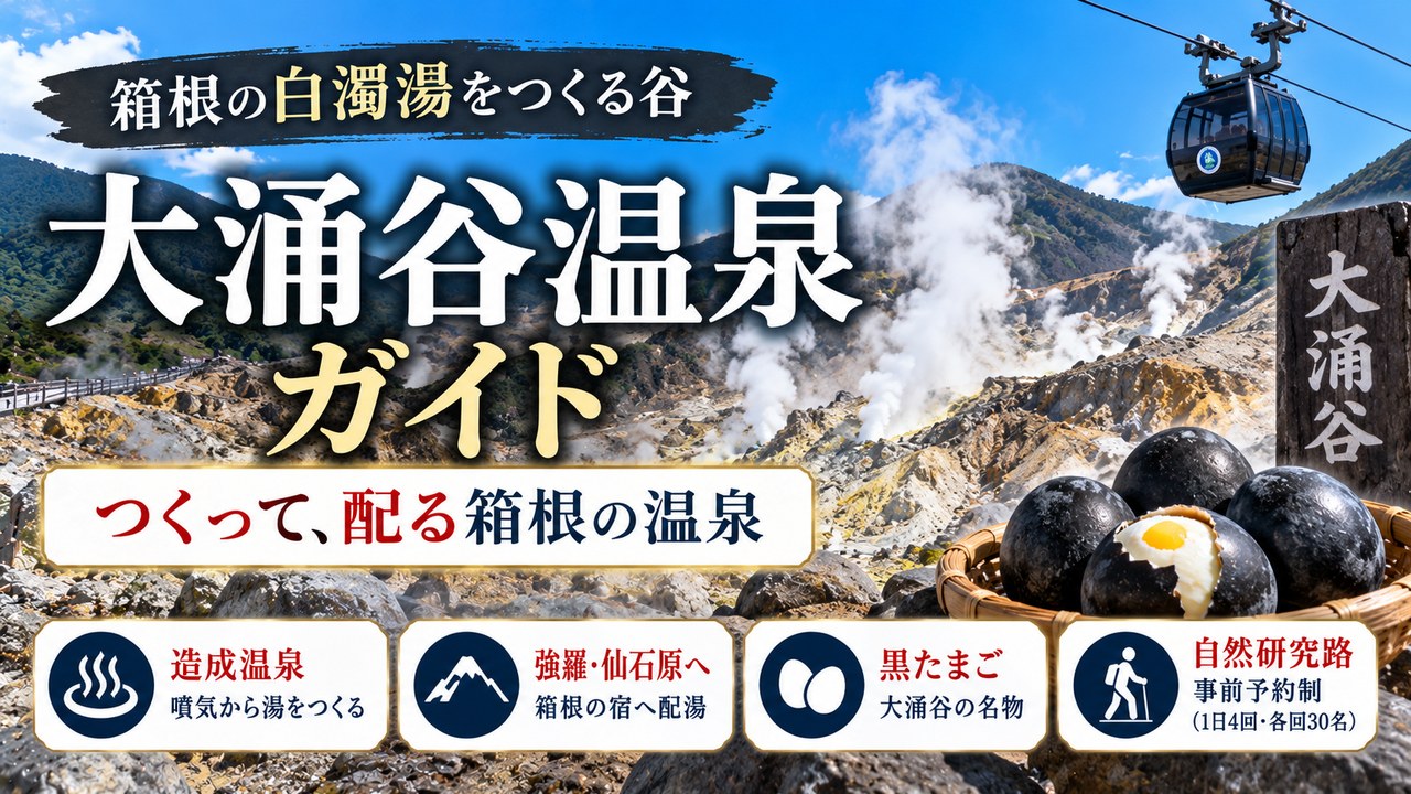 大涌谷温泉ガイド 箱根の白濁湯をつくる谷(造成温泉・強羅仙石原へ配湯・黒たまご・自然研究路予約制)