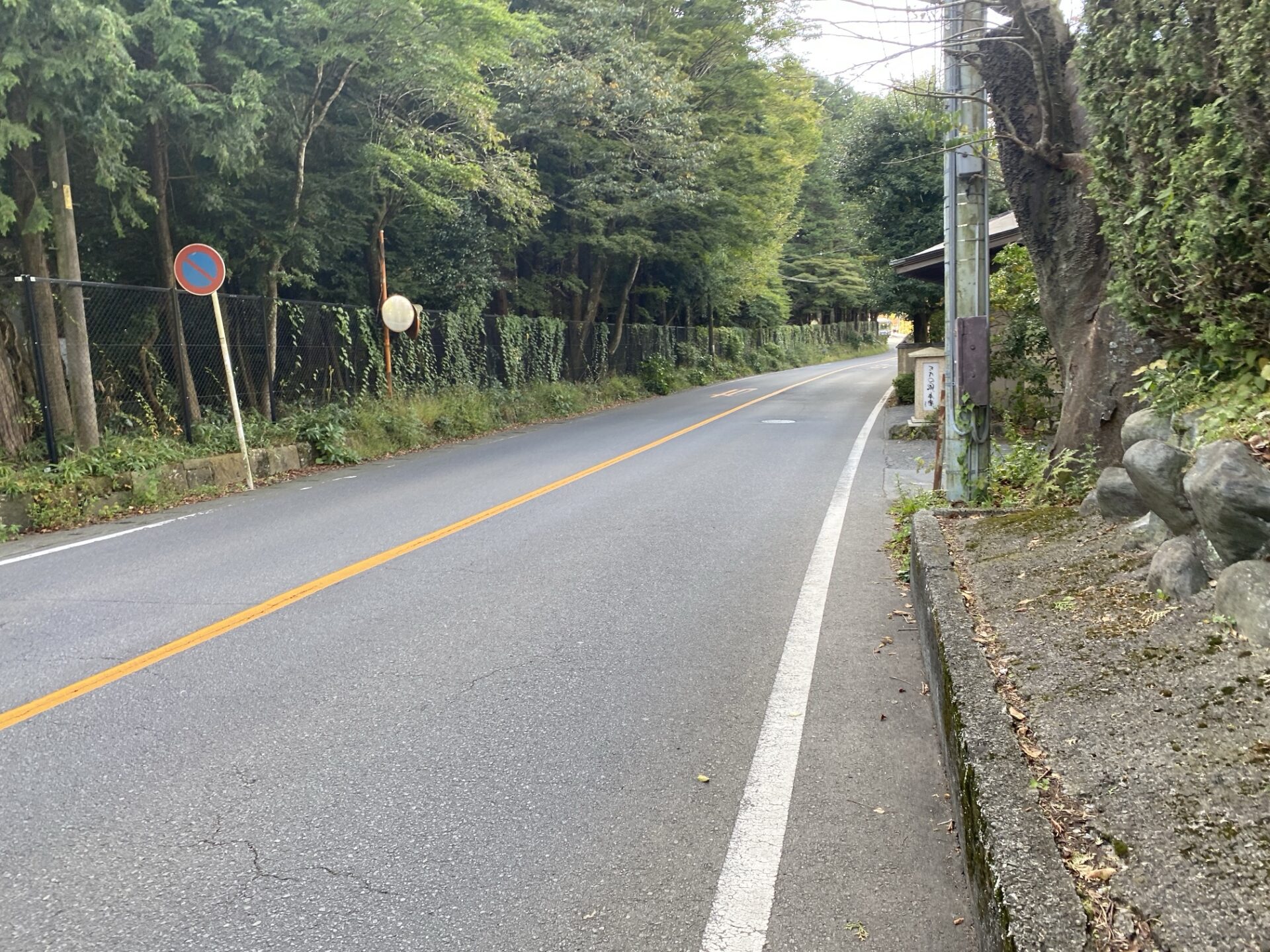 バス停からホテルへ向かう歩道のない道｜リ・カーヴ箱根